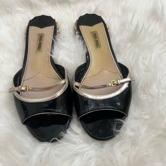 Miu Miu Black Open Toe Flat Sandals - Picture 2 of 2